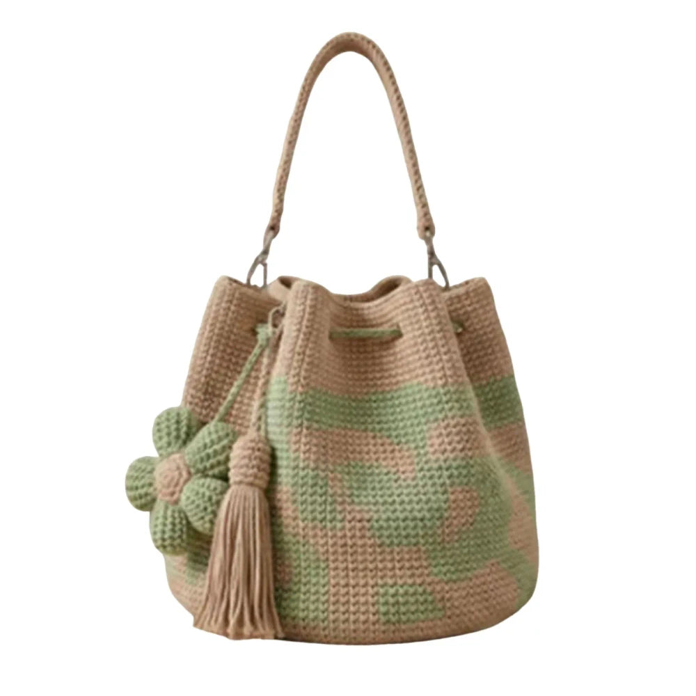 Borsa tote floreale in cotone lavorata all'uncinetto