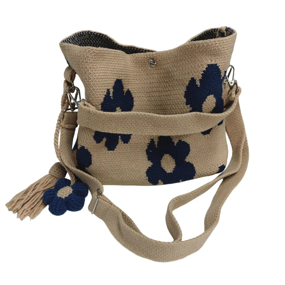 Borsa tote floreale in cotone lavorata all'uncinetto