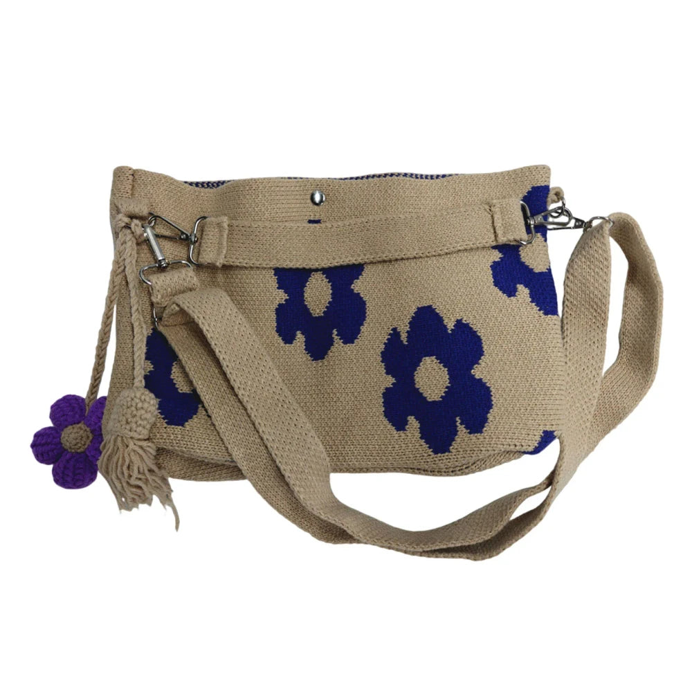 Borsa tote floreale in cotone lavorata all'uncinetto